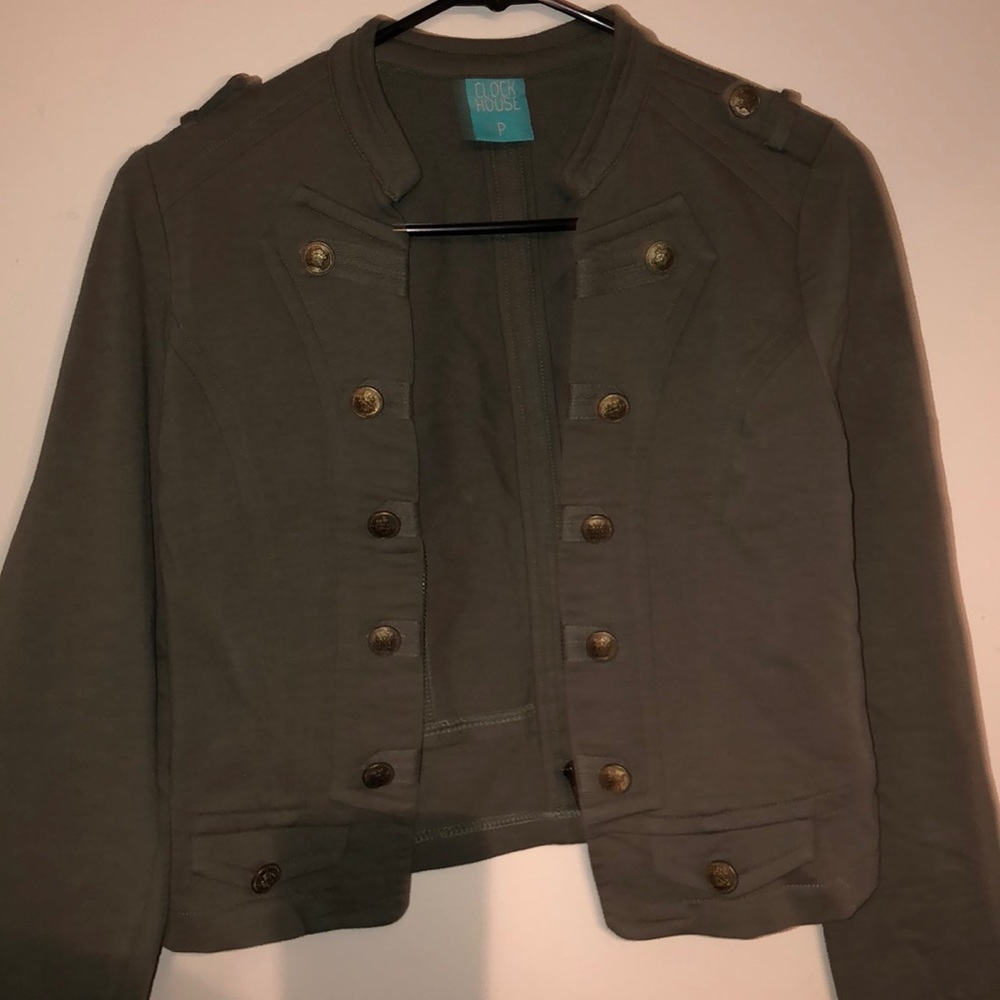 Army green throw over.